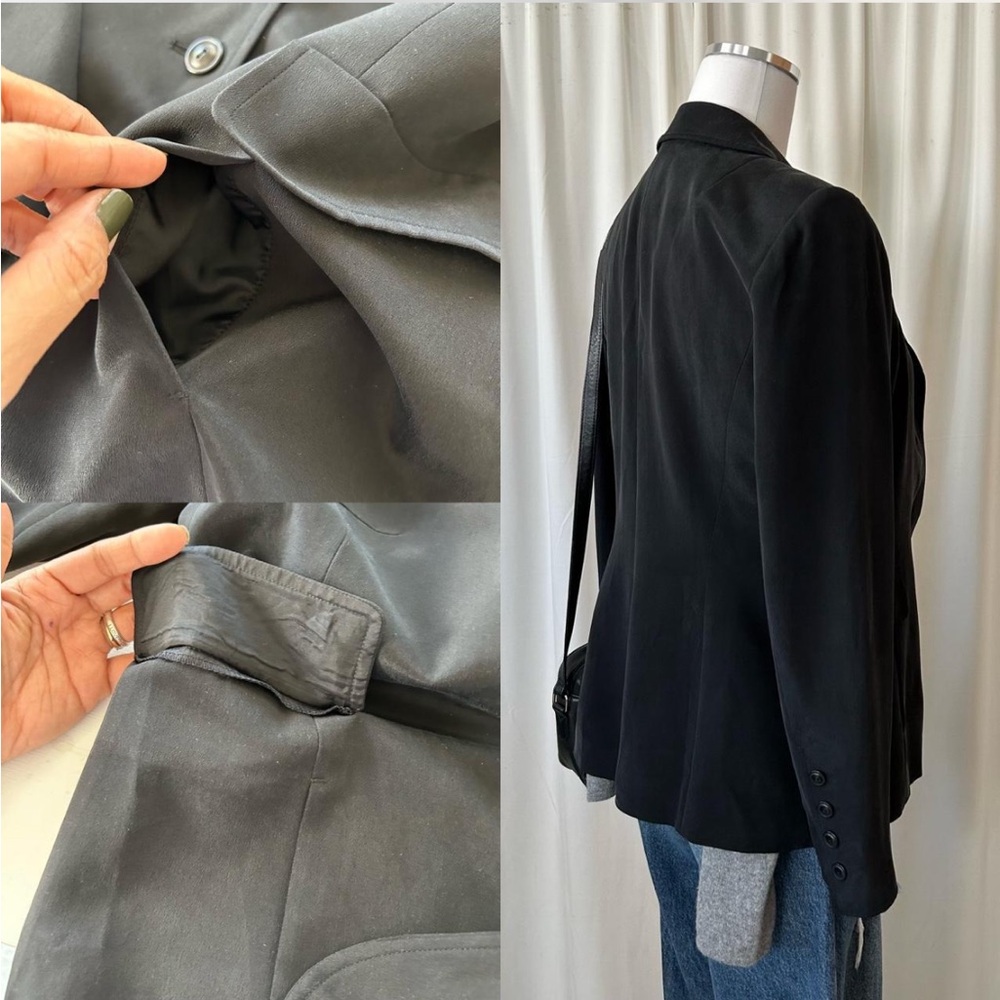 Due Per Due Vintage 100% Silk Black Tailored Blazer Office Siren Dark Academia - Picture 6 of 7